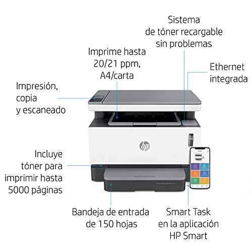 HP Neverstop Laser 1201n 5HG89A, Impresora A4 Multifunción Monocromo Con  Depósito de Tóner, Imprime, Escanea y Copia… » Ganga