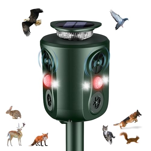 Ultrasonic Solar Cat Deterrent, 360 Degree Cat Deterrent for Garden, 5 Modes, Adjustable Marten Deterrent, Animal Repellent, 10 m Mader Repellent for Marten Cats Raccoon Dogs Birds Mice