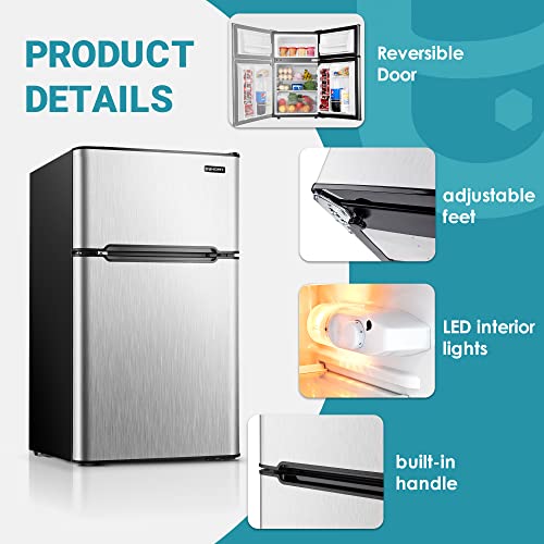 Euhomy Mini Fridge with Freezer, 3.2 Cu.Ft Compact Refrigerator with freezer, 2 Door Mini Fridge