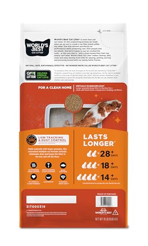 WORLD’S BEST CAT LITTER LOW TRACKING & DUST CONTROL MULTIPLE CAT UNSCENTED 15-POUNDS – NATURAL INGREDIENTS, QUICK CLUMPING, FLUSHABLE & MADE IN USA – LONG-LASTING ODOR CONTROL & EASY SCOOPING