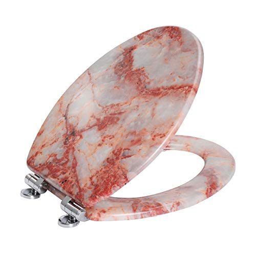 Angel Shield Marble Toilet Seat Durable Molded Wood with Quiet Close
