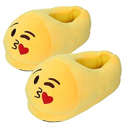 Feiuruhf Emoji Slippers,Warm&Comfortable Cartoon Cotton Slippers Emoji Slippers Plush Fluffy House Shoes Winter Indoor Shoes House Plush Slippers for Adult(poop) (Kiss)