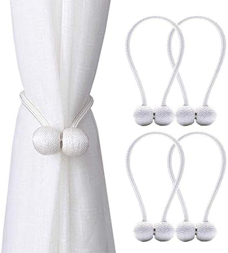KuRail Curtain Holdbacks New Upgraded Strong Magnetic Curtain Tiebacks for Home Office Decorative Windows Curtain Buckle 12 Inch Long 4 Pack White