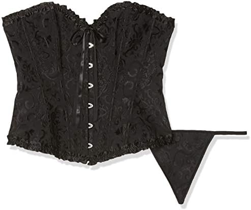 AimerfeelFree UK delivery aimerfeel Satin Black Vintage Lace Up Boned Corset Basque/G-String with Tutu skirt, Size 6,8,10,12,14,16,18,20,22,24