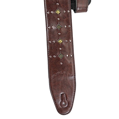 Walker & Williams GE-227 Mahogany Padded Strap Inset Brass Studs & Silver Rivets