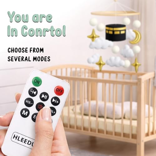 Dua Baby Crib Mobile - Islamic Toy - Halal Baby Sleep Music with Soothing Duas & Surahs - Full Set with Sound Box, Remote, Cot Mobile Arm, Rotating Montessori Infant Crib Toys Hanging Muslim Gift