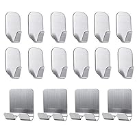 Labkiss Self Adhesive Hooks, 16 Pack, Heavy Duty, NO Drill, NO Mark, Waterproof, Wall Mount Utility J Hook Holder Hanger for Key Coat Towel Robe, Design for Hotel Bathroom Kitchen Shower RV Camper