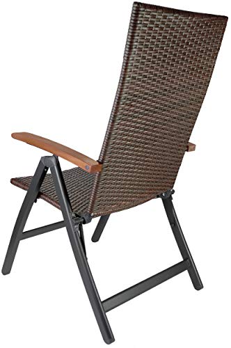 BRUBAKER 6er Set Polyrattan Gartenstuhl Modena - Hochlehner aus Metall und Poly Rattan klappbar - 7-Fach verstellbare Rückenlehne - wetterfester Faltstuhl/Klappstuhl - Braun Grau – Bild 5