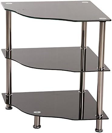 3 Tier Black Glass Corner Side Lamp Table Stand Shelf Display Unit Metal Tube Livingroom