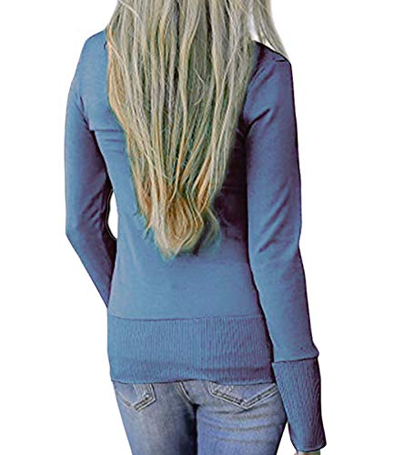 Women's V-Neck Solid Button Down KnitwearSoft Basic Long Sleeve Knit Snap Cardigan Sweater Blue L