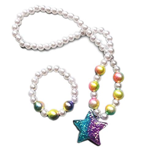image for Mondada Kids Toddlers Little Girls White Pearl with Star Necklace Brac