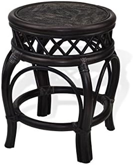 Handmade Round Stool Ginger Natural Rattan Wicker Fully Assembled Plant Stand, Dark Brown