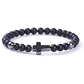 Softones 6mm Cross Beaded Bracelet for Women Natural Stone Stretch Link Prayer Bracelet for Women,7.1"