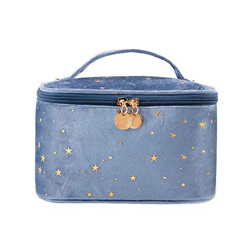 HOYOFO Women Velvet Makeup Bag with Makeup Brush Holder Travel Cosmetic Bags with Handle Starry Make up Pouch Bag, A Blue 1 HOYOFO Women Velvet Makeup Bag with Makeup Brush Holder Travel Cosmetic Bags with Handle Starry Make up Pouch Bag, A Blue