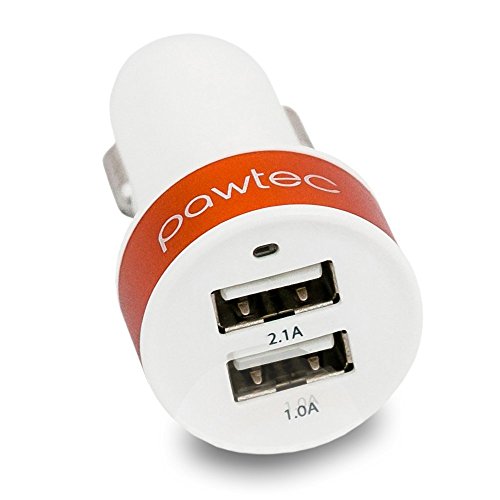 Pawtec Signature Mini Dual USB Car Charger 5V 3.1A/15W High-Speed with Storage Sleeve - Compatible with iPhone XS, XS Max, X, 8, 7, 6s, 6, iPad, Samsung Galaxy / Note9 (White)