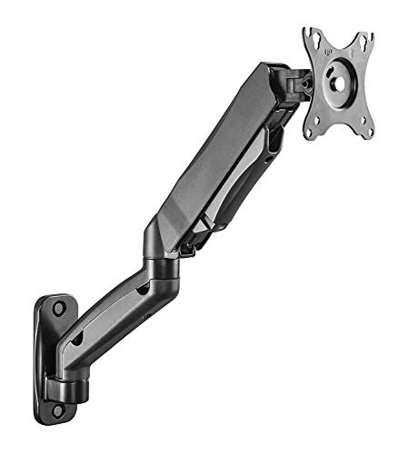 AVLT-Power Single 27″ Monitor Wall Mount – 17.7″ Fully Adjustable Gas Spring Arm Holds 14.3 lbs VESA Compatible Computer Screen – Aluminum, Black