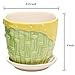 MyGift 4-Inch Decorative Green & Yellow Bamboo Designed Ceramic Flower Pots with Attached Saucer, Set of 2