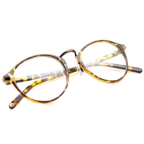 zeroUV - Vintage Inspired Horned Rim Metal Bridge P3 Clear Lens Glasses (Tortoise)