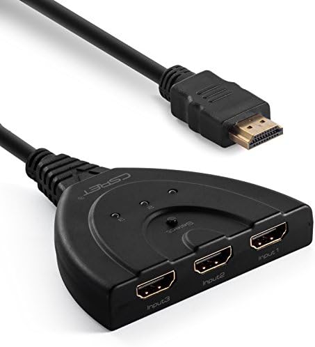 CSRET HDMI Switch 3 Port Auto Swithcher Hub with Pigtail Cable Supports 3D 1080P HD Audio for HD TV 3 In 1 Out