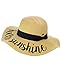 C.C Women's Paper Weaved Crushable Beach Embroidered Quote Floppy Brim Sun Hat, Hello Sunshine