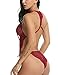 Avidlove Lingerie for Women Lace Teddy One Piece Halter Babydoll Bodysuit Wine Red M