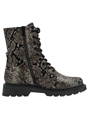 Damen Lace Boot Flat 1-25918-43, Botas Cortas al Tobillo Mujer, Negro Serpiente, 38 EU
