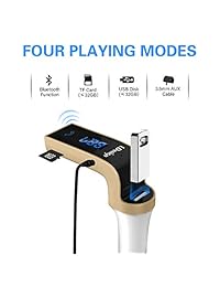 FM Transmitter, LDesign Bluetooth Wireless in-Car FM Radio Adapter Car Kit with Hand       Stereo 4 Modes Music Play   TF Card &U-Disk Reading Applicable for All Smart Phones -Gold