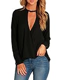 Ninimour Womens Keyhole Design Cross High-low Plunge Loose Blouse