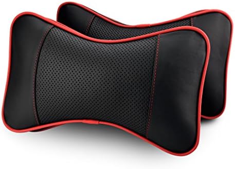 CarBoss 2PCS Leather Car Neck Pillow (Soft Version) Breathable Auto Seat Headrest Cushion Therapeutic Cervical Pain Relief Memory Foam Travel Safety Pillow Pad, Black