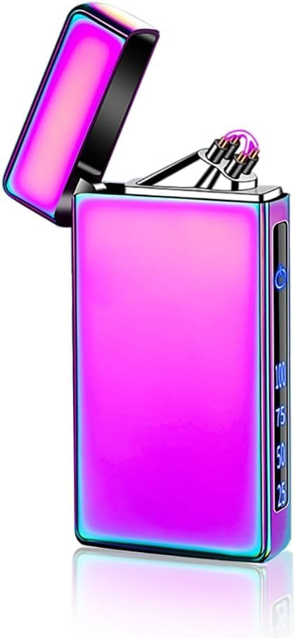 Yangers Cigarette Electric Lighter Dual Arc USB Rechargeable, Cool Electronic Charging Pulse Plasma Windproof Flameless Touch Sensor Control for Smoking Cigarette Candle (Rainbow)