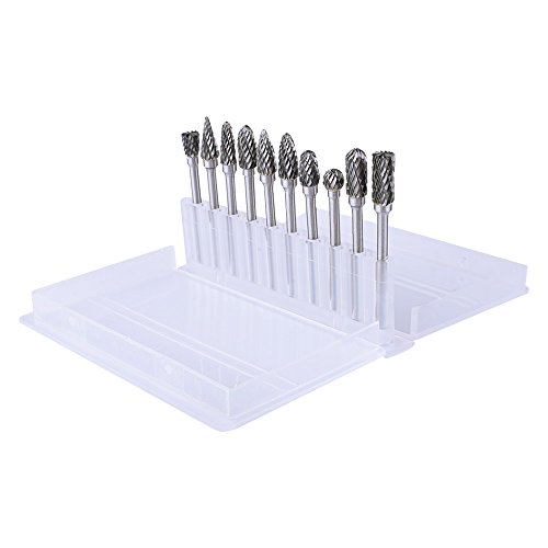 Longruner 1 Set Double Cut Carbide Rotary Burr (10 Pieces 3X6MM Tungsten Steel Tungsten Carbide Rotary Bits) Diamond Burrs for Woodworking Drilling Carving Engraving LC02