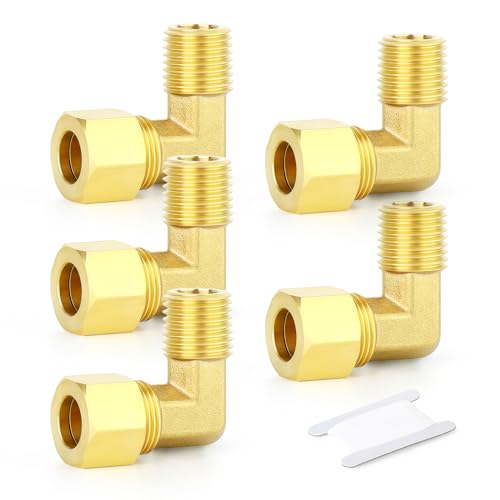 GASHER 5PCS Brass 90 Degree Elbow Compression Tube Pipe Fitting Connector, 1/2" Tube OD x 3/8" NPT Male Connector at Amazon
