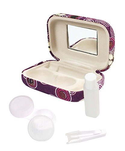 JAVOedge Purple Cherry Blossom Print Contact Lens Carrying Case Travel Kit with Mirror, Tweezers, and Solution Bottle