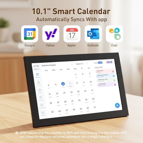 10,1 pulgadas Calendario digital, electrónico calendario con pantalla táctil, agenda digital, planificador familiar inteligente para la organización del hogar y la planificación diaria (Negro)