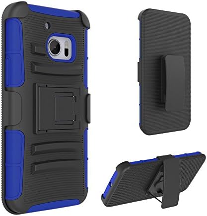 Hybrid Heavy Duty Kickstand Holster Clip Stand Hard Case Cover For HTC One M10(Black+Blue)