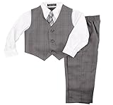Boys Formal Suit Set - Vest Dress Shirt Pants and Matching Tie Dressy Wear Outfit By Caldore
