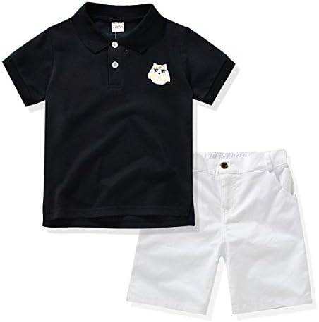 Little Boys' 2pcs Shorts Set Polo T-Shirt with Elastic Waistband Shorts