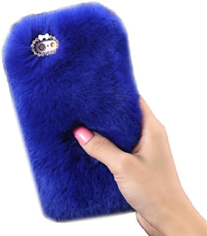Orangesky for Iphone 6/ 6s Plus,warm Fur Plush Wool Bling Case Cover Skin (Blue)