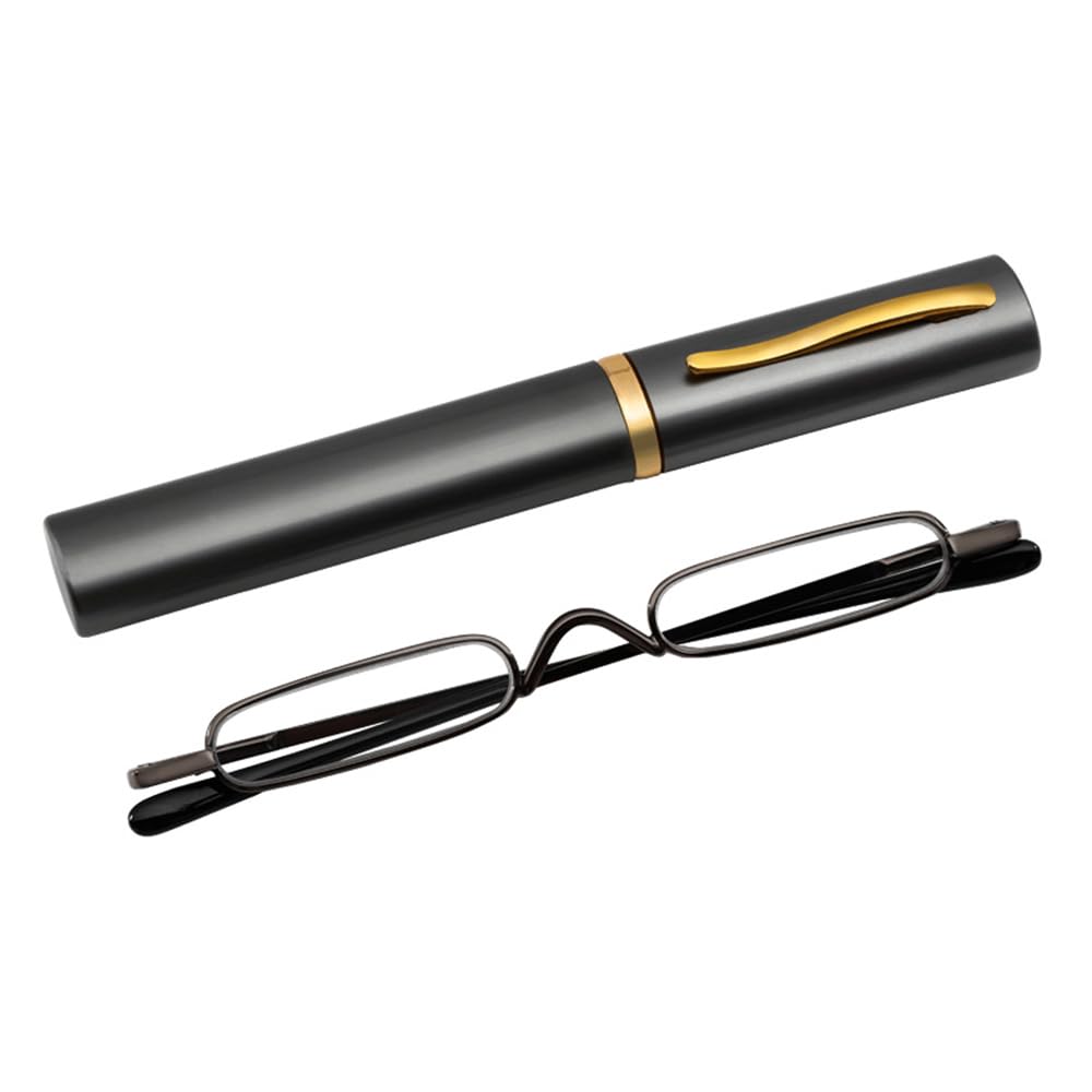 VOANZO Reading Glasses 1.5 Lenses Anti-Blue Light Portable Pen Glasses Mini Compact Reader -Black