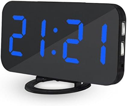 Yeefant High Sensitive Light Sensor LED Digital Alarm Clock With USB Port For Charger Touch-Activited Snooze,Outlet Powered And Battery for Iphone and Android Phone Charging,Blue,US Charger