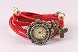Domire butterfly pendant Quartz Fashion Weave Wrap Around Leather Bracelet Lady Woman Wrist Watch