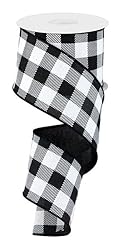 Plaid Check Wired Ribbon: Black White - 2.5 Inches