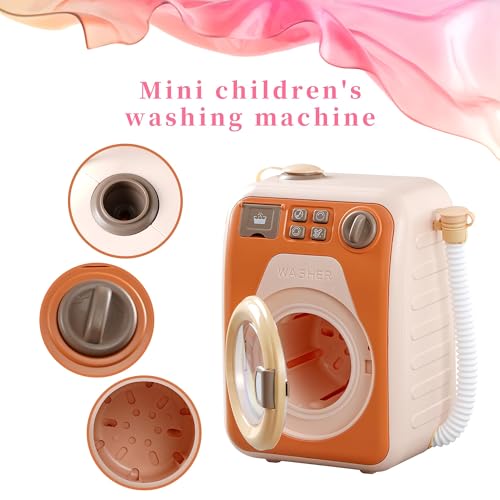 Uniiking Kids Washing Machine Toy with Real Spin & Dryer, Pretend Play Laundry Set 2 Doll Clothes 3 Clothes Rack and Lights & Sound Effects for Ages 3+ STEM Learning Gift for Girls and Boys