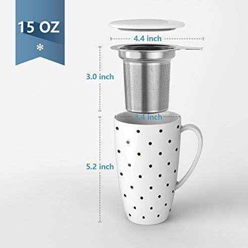 Sweese 2150 Porcelain Tea Mug with Infuser and Lid, 15 OZ