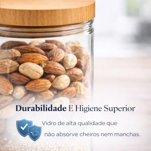 Potes Hermeticos de Vidro Kit 4 Peças Porta Mantimentos Tampa de Bambu Organizadores de Cozinha 300ml 700ml 1300ml 2200ml Armazenamento de Grãos Café Massas Açúcar Bancada Elegante