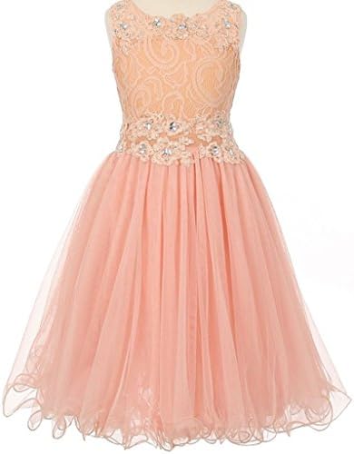 Dreamer PLittle Girls See Through Waistline Lace Flowers Girls Dresses