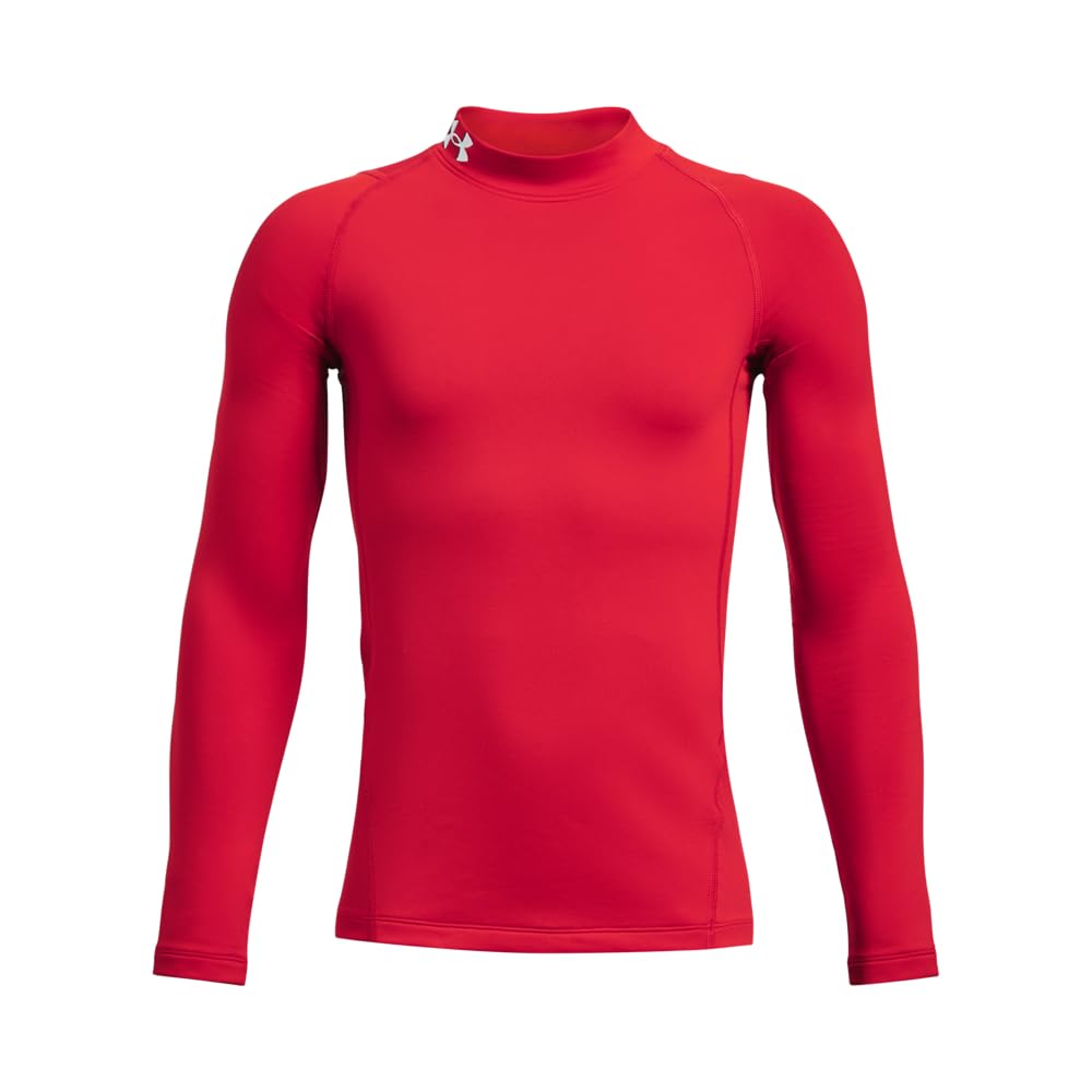 Under Armour Boys' ColdGear Armour Mock Long Sleeve T-Shirt, (600) Red / / White, Large Image
