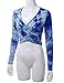 Doublju Womens Long Sleeve Deep V-Neck Tie Dye Printed Surplice Crop Top