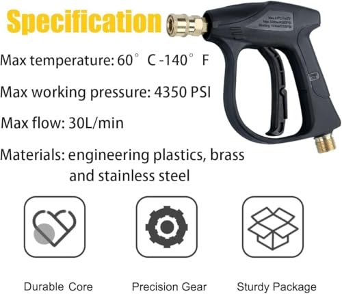 High Pressure Washer Gun 4350 PSI with 7 Nozzles, Quick Connect, Compatible with Kärcher K1-K7, Fitting M22 14 mm and Quick Connector 1/4" (Pressure Cleaning Gun)