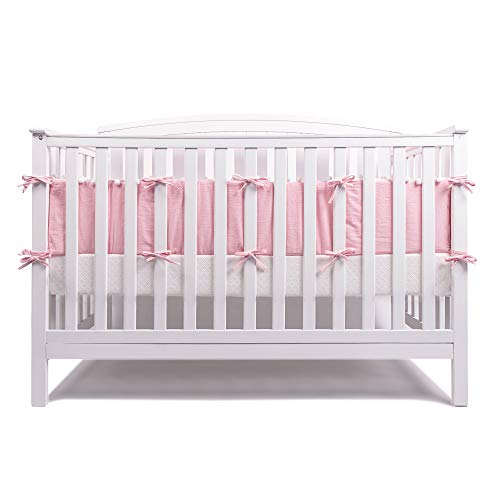 LOAOL Baby Crib Bumper Pads with Pom Pom Breathable Washable Padded Crib Liner Nursery Toddler Decor (Pink)